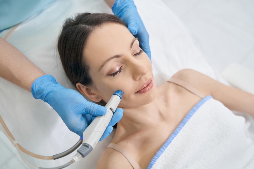 woman face treated